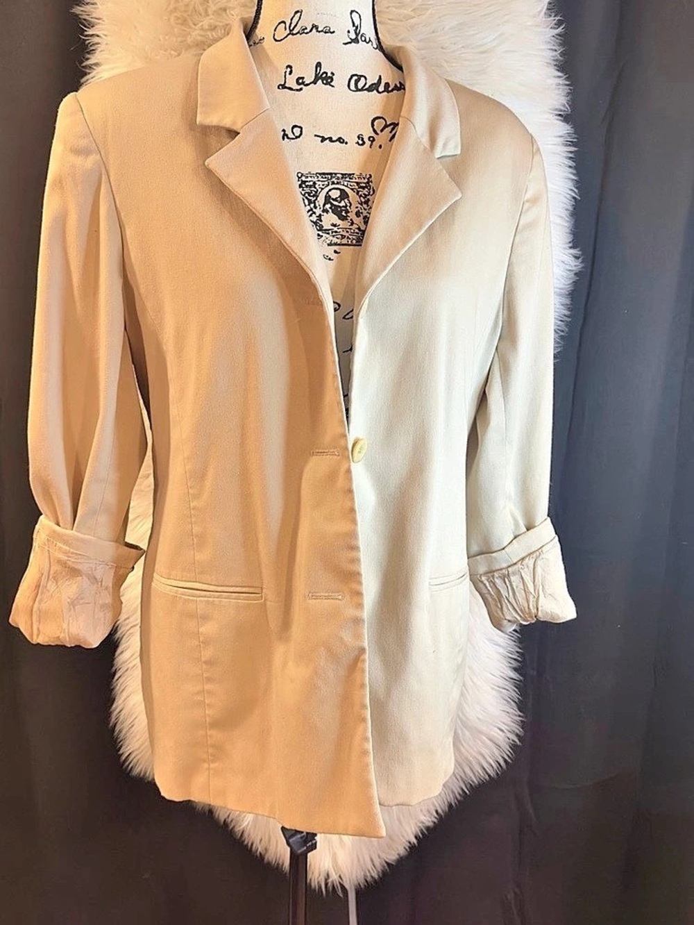 Vintage Jessica Holbrook Oversized Boxy Beige Blazer Jacket Size 14